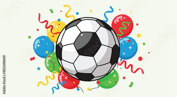 Fototapeta Exciting soccer celebration with colorful balloons and streamers, perfect for sports themed events or party invitations, fun and festive feeling