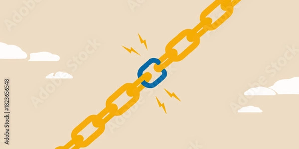 Obraz A single blue chain link is the weak point in a golden chain