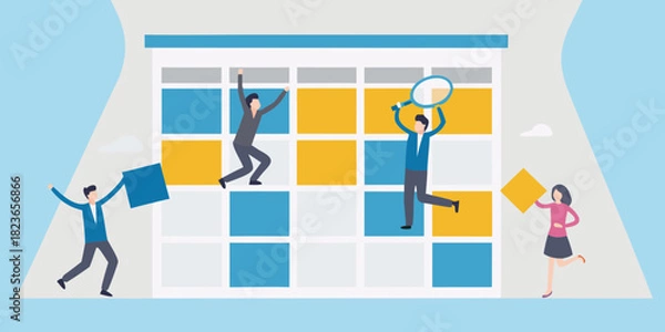 Obraz Teamwork and planning on a large calendar grid