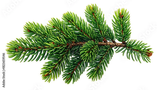 Fototapeta Detailed close-up of a green evergreen branch with needles and small buds