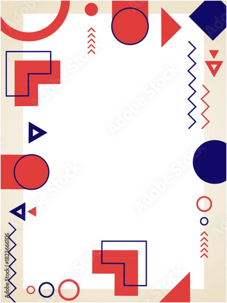 Fototapeta A modern vector illustration of a geometric border with red, blue, and white shapes