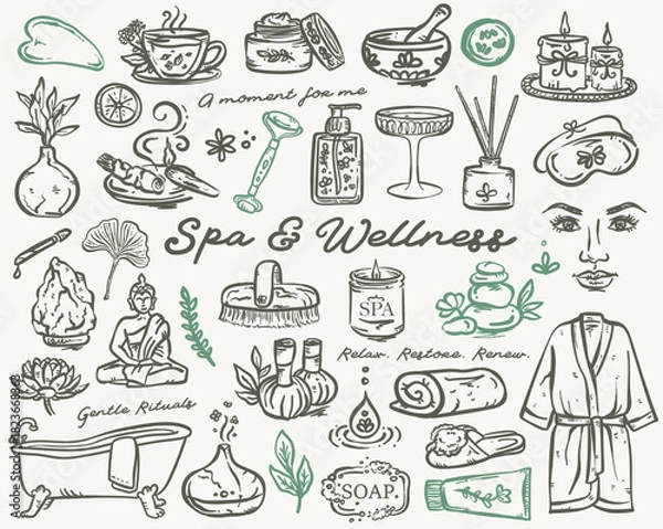 Fototapeta Spa & Wellness Whimsical Set of vector hand drawn illustrations