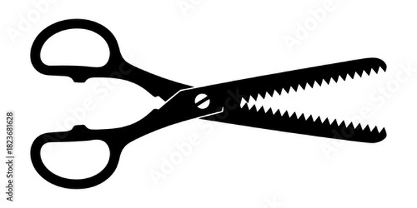 Fototapeta Black Silhouette of Pinking Shears with Serrated Blades.