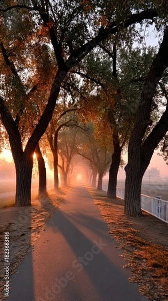 Fototapeta Autumn Avenue Minimalist Background with Silhouetted Tree Branches