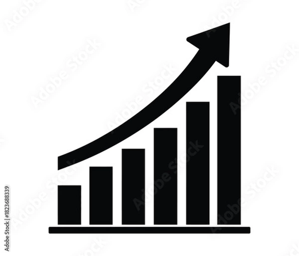 Fototapeta Growing Bar Chart with Upward Arrow - Business Growth, Success & Data Analysis
