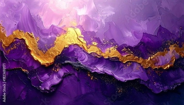 Obraz Abstract painting of flowing purple and gold hues, thick texture, fluid motion