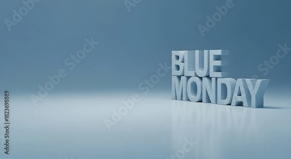 Obraz 3 D blue text spelling Blue Monday on a light blue background lettering typography