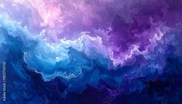 Obraz Abstract, swirling mix of blues, purples, and pinks evoking a dreamlike, ethereal scene with wavy textures