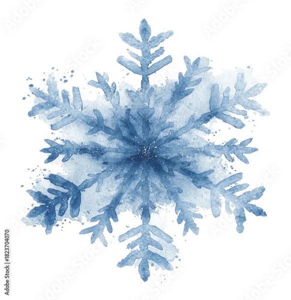 Fototapeta Watercolor light blue snowflake with detailed, intricate design.