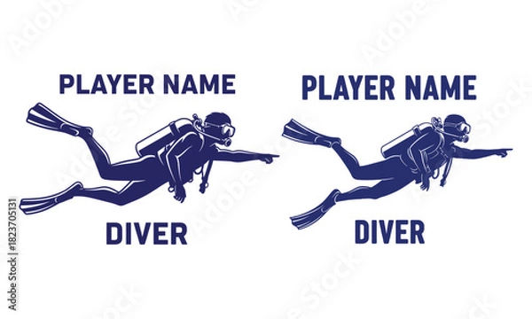 Fototapeta Scuba diver pointing forward underwater with gear illustration