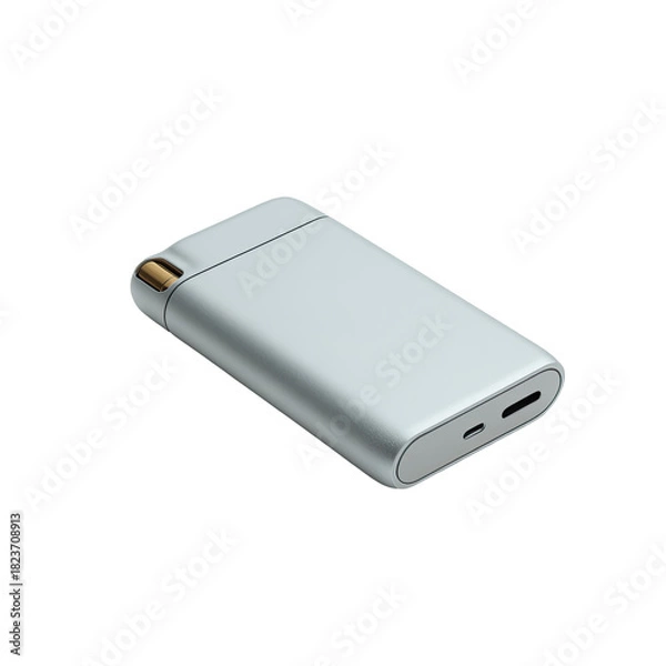 Fototapeta Silver electronic device laying isolated, angled, minimal design