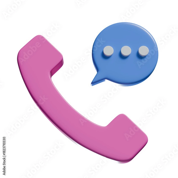 Obraz 3d blue phone speech bubble icon, transparency background.