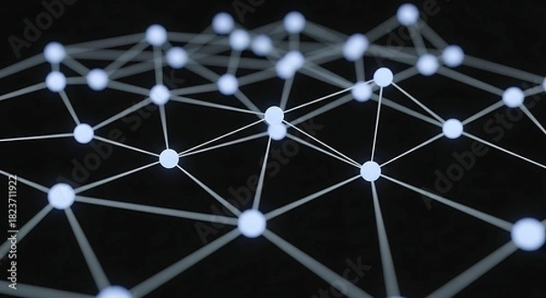 Obraz Abstract network of glowing nodes connected by lines on a dark background.