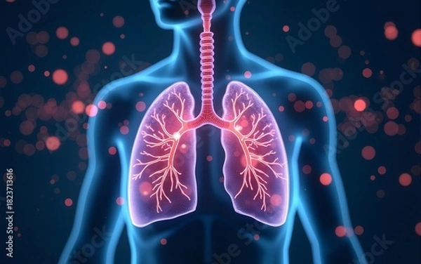Fototapeta futuristic medical research or lungs health care with diagnosis and vitals biometrics for clinical hospital asthma and respiratory cancer and disease tests services as wide banner with copy