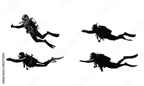 Fototapeta Scuba divers in water, swimming and giving a thumbs up signal