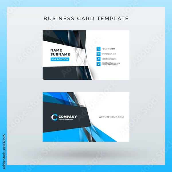 Obraz Double-sided horizontal business card template with abstract background. Vector mockup illustration. Stationery design