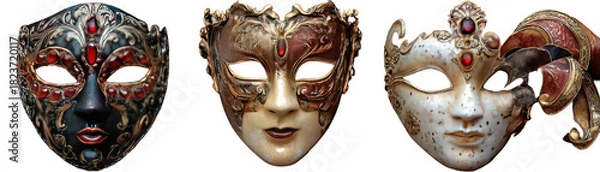 Fototapeta Three ornate Venetian masks with intricate details