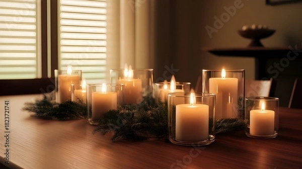 Obraz Warm Candlelit Winter Dining Table Scene