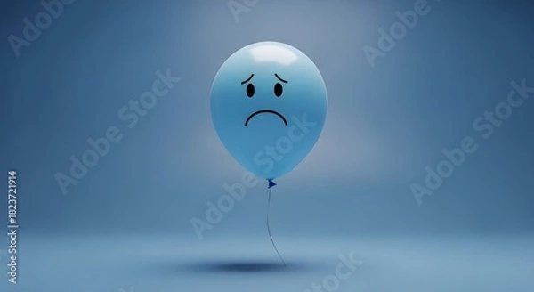Obraz Light blue balloon with sad face floats in studio image