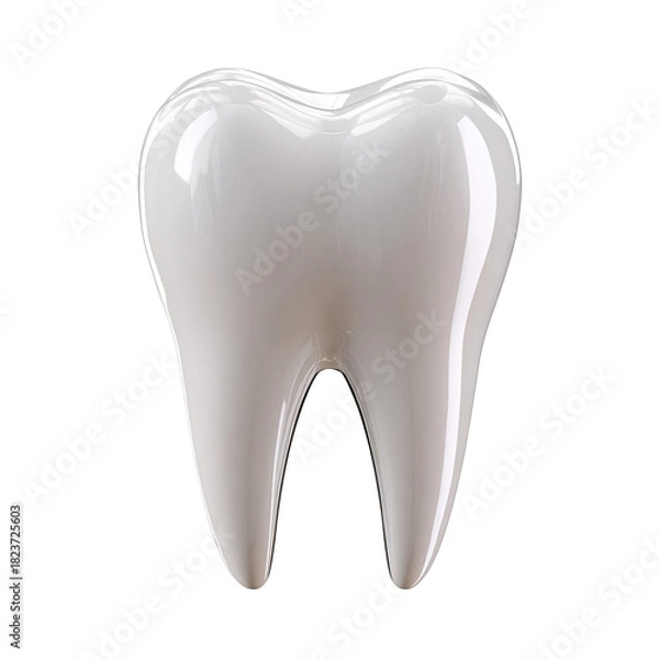 Fototapeta Gleaming, white, realistic molar. 3D render on black background