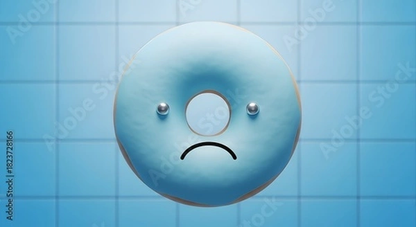 Obraz Sad blue frosted donut with silver eyes on tiled background frosting icing