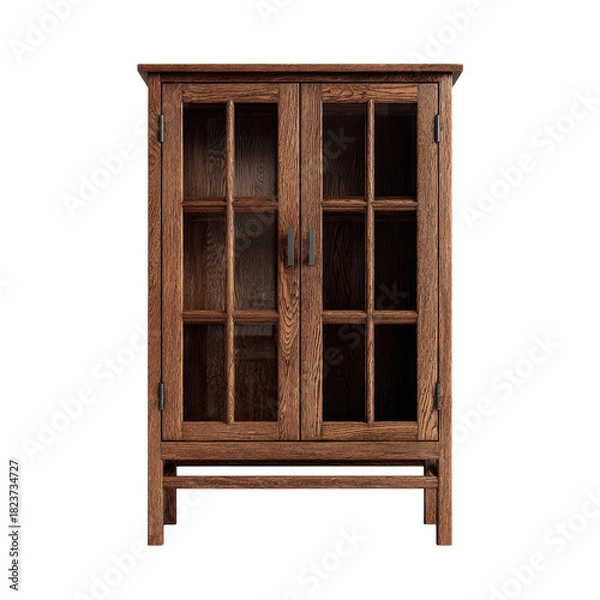 Fototapeta Wood cabinet with glass doors and dark hardware against black