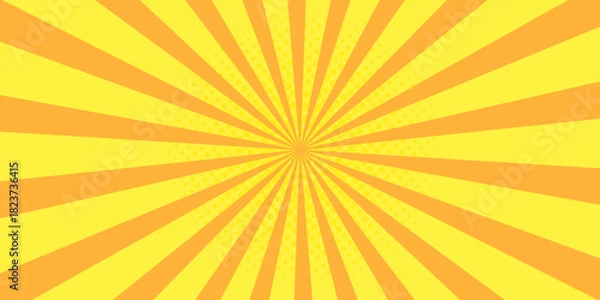 Fototapeta Bright yellow abstract background with sunburst radial rays.