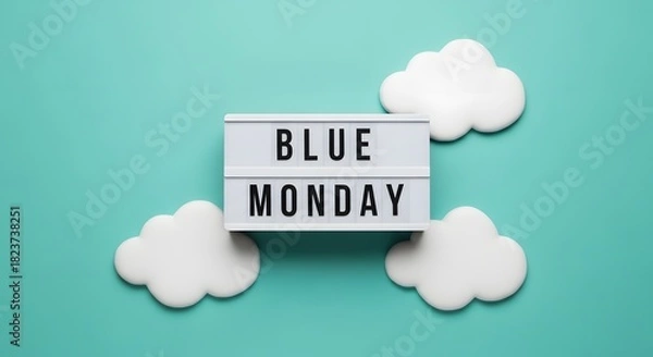 Obraz White lightbox with blue monday text surrounded by clouds words