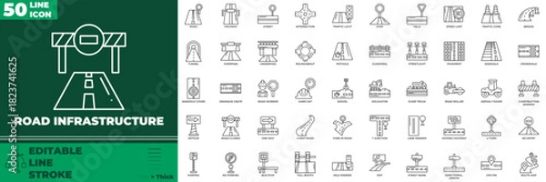 Obraz Road Infrastructure Line Editable Icons set