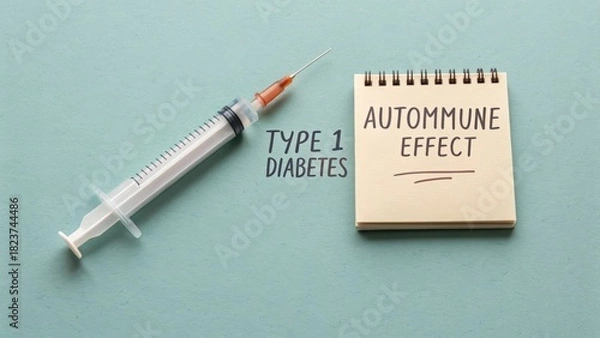 Obraz Syringe beside handwritten notes about Type 1 Diabetes