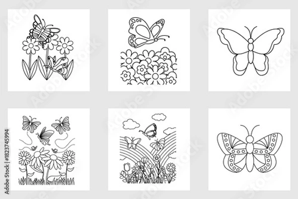 Obraz set of black and white butterflies