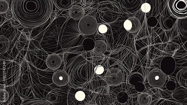 Obraz Abstract black and white artwork with circles and lines
