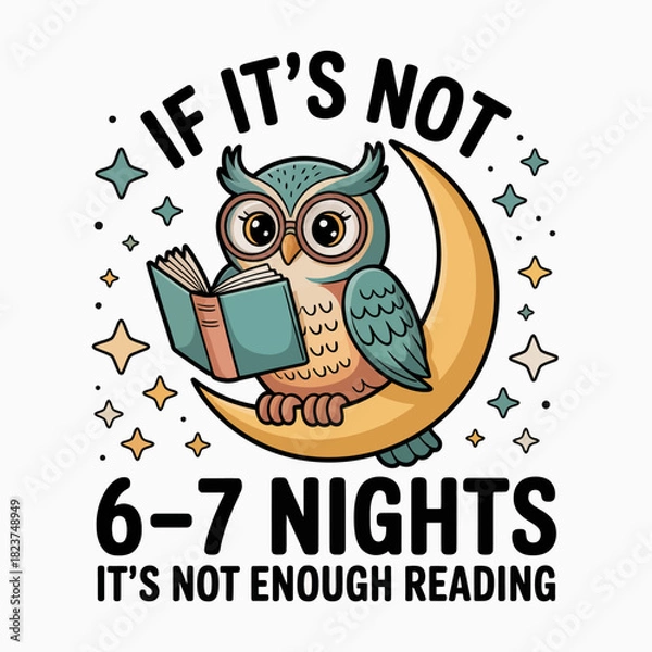 Obraz An owl is perched on a crescent moon, engrossed in a book.