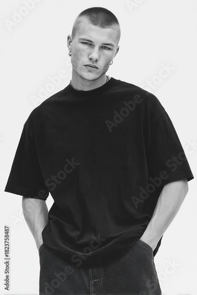 Obraz Studio portrait of man in black t-shirt
