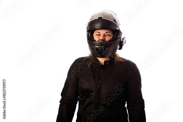 Obraz Portrait of a forty something woman motocyle rider