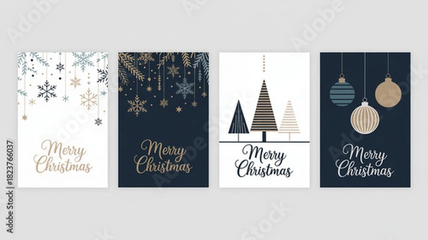 Obraz Set of four elegant christmas greeting cards with festive designs