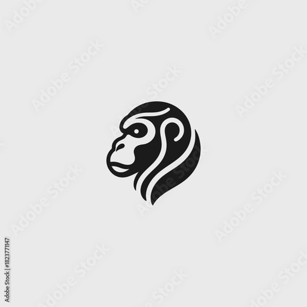 Fototapeta Simple ape head logo in minimal line art with bold expression.