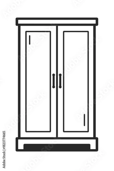 Fototapeta Sleek, minimalist two-door cabinet illustration, featuring a glowing outline against a dark, monochromatic black background. Ideal for modern interior design, digital art, furniture catalogs