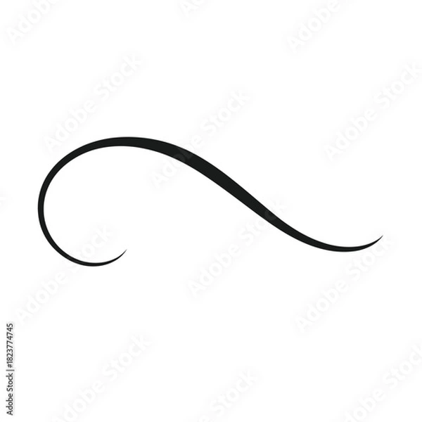 Fototapeta A sleek, minimalist black decorative flourish on a sophisticated dark grey gradient background, showcasing an elegant flowing curved line with subtle shadow, perfect for modern abstract design element