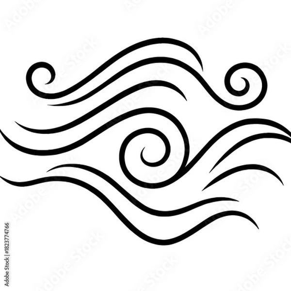 Fototapeta Elegant abstract flowing black lines create a dynamic wave and swirl pattern against a crisp white background, perfect for minimalist decorative design elements, modern artistic illustrations,