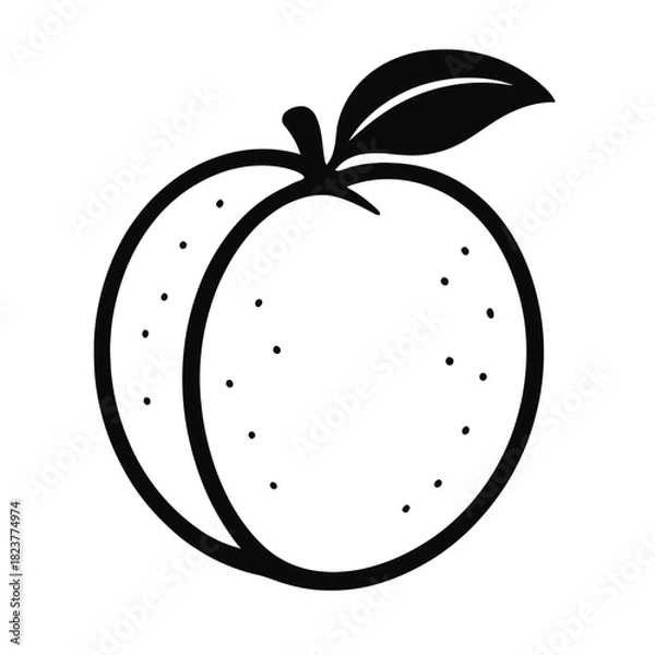 Fototapeta Minimalist Black & Grey Peach Icon with Leaf & Dotted Texture on a Dark Gradient Background, Perfect for Modern UI, App Design, Vector Art, Digital Graphics, & Fruit-Themed Concepts. Clean, Sleek