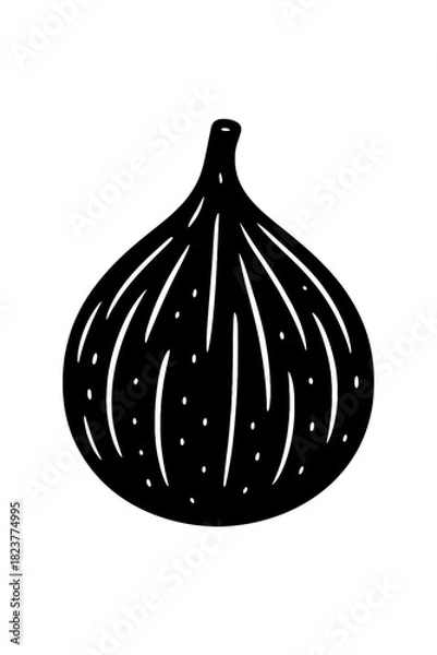 Fototapeta Minimalist black and white fig illustration, with elegant white lines and dots on a dark gradient background. This graphic design element is perfect for healthy food concepts, botanical art, web