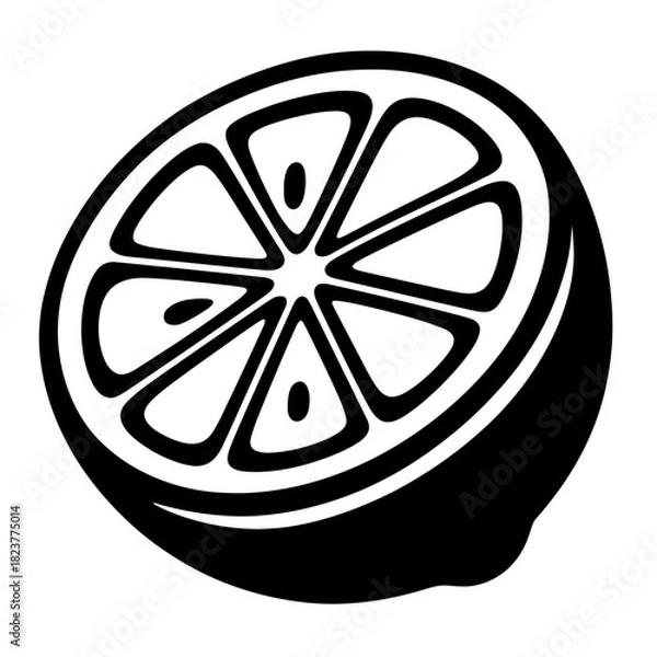 Fototapeta Sleek Dark Minimalist Citrus Slice Vector Art. Abstract Silhouette of a Lemon or Lime Half with a Subtle Glowing Outline on a Black Background. Modern Graphic Design for Elegant Branding, Digital Art