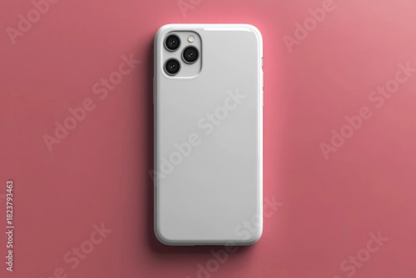 Fototapeta White smartphone case mockup on pink background minimal design template modern protective cover clean style branding product presentation