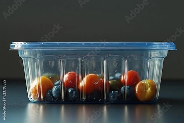 Fototapeta Empty plastic food container isolated transparent packaging box disposable eco recyclable kitchen storage retail supply household object background