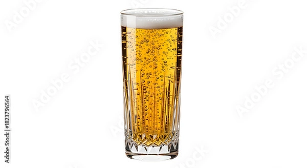 Fototapeta Tall Glass of Golden Beer with Bubbles and Foam on Transparent Background