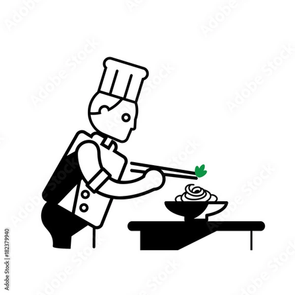 Obraz chef prepare noodles dish vector illustration