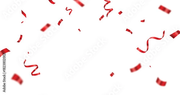 Fototapeta Falling Red Confetti and ribbons. birthday, holiday and party design element