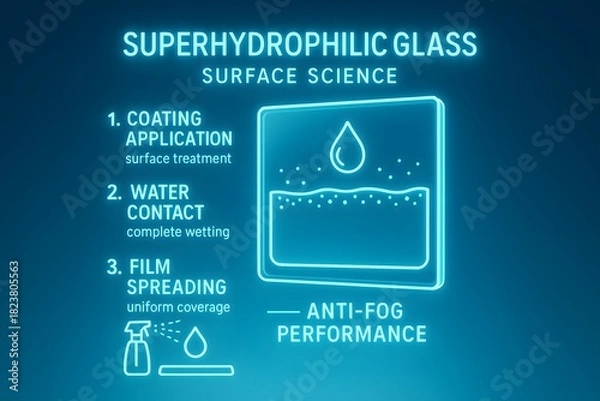 Fototapeta Superhydrophilic Glass Infographic for Self-Cleaning and Anti-Fogging Applications