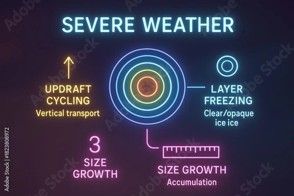 Fototapeta Detailed infographic of hailstone growth layers and formation process for meteorology education